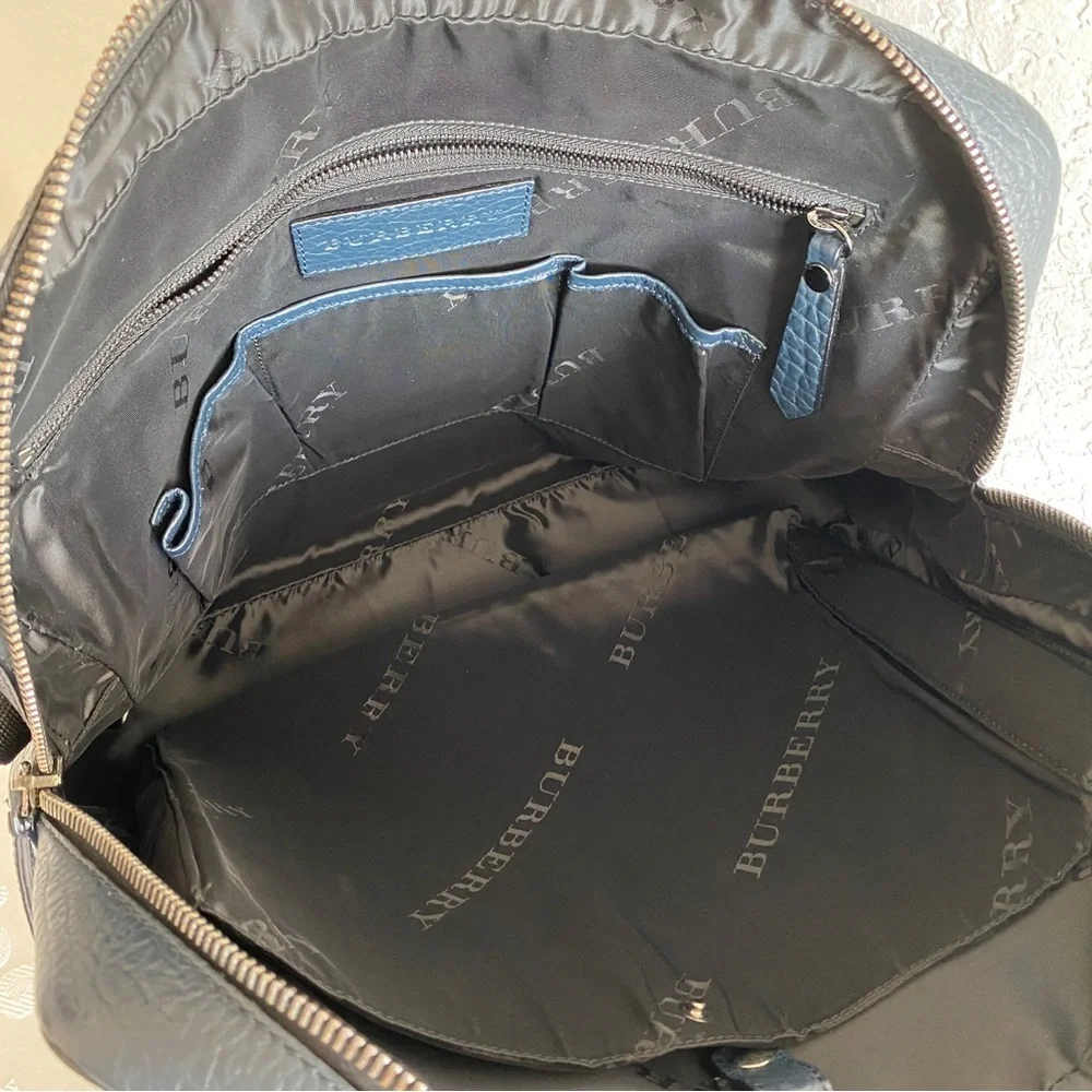Burberry navy leather laptop bag